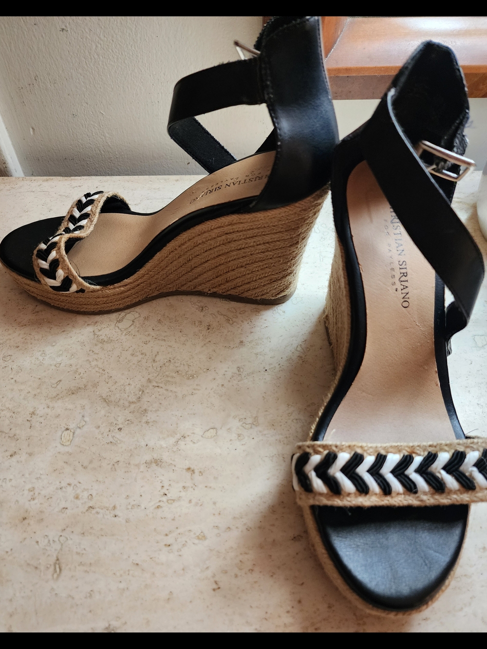 Christian Siriano Black and Natural Espadrille Wedge Sandals - Picture 3 of 4